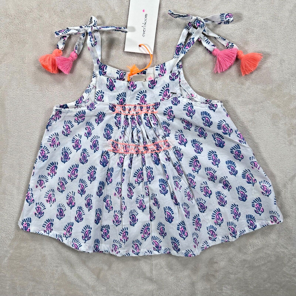 Everbloom Marnie Blouse Baby Girl 12 Months Blue Pink Tie Shoulder Tassel New